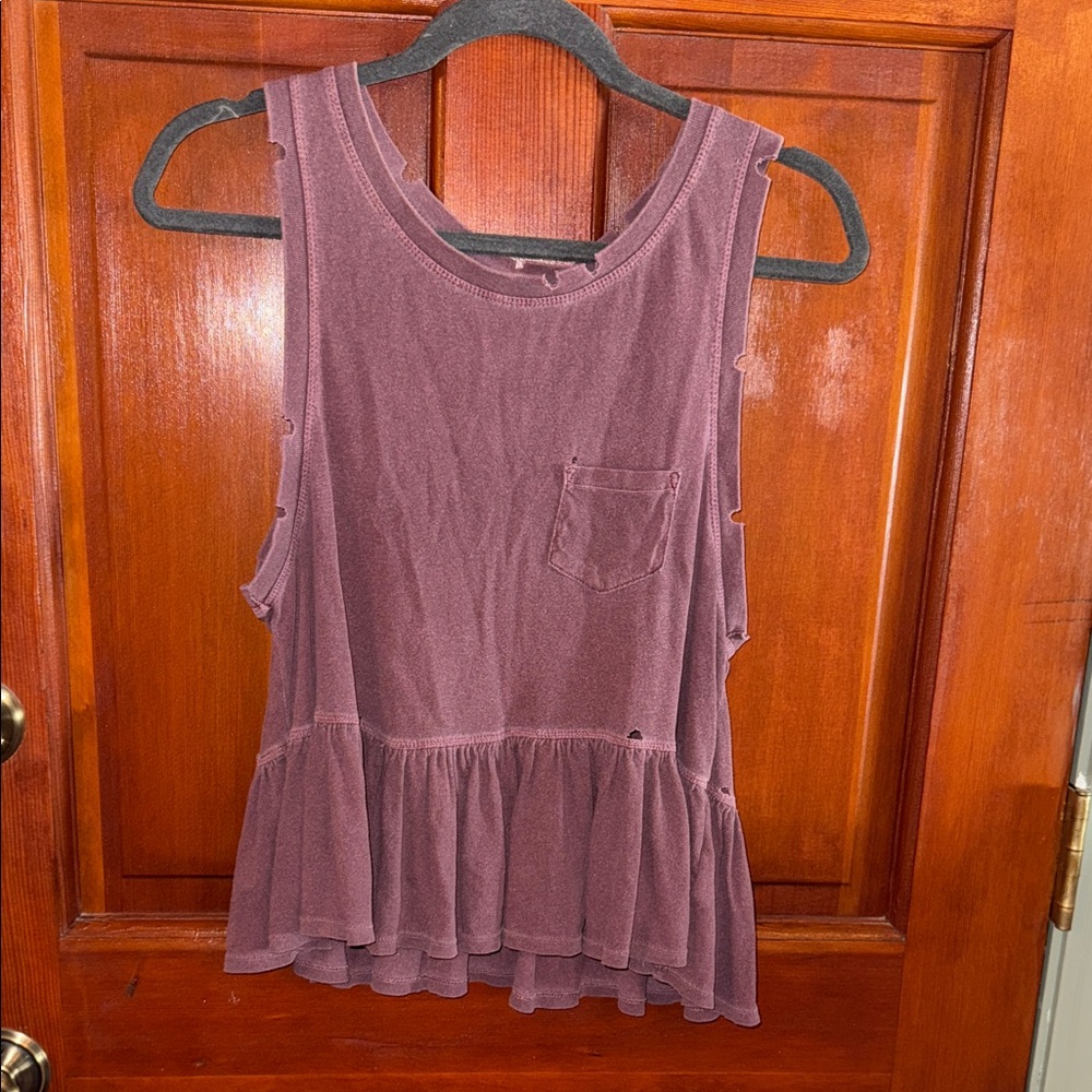 We The Free Distressed Ruffle Tank Top